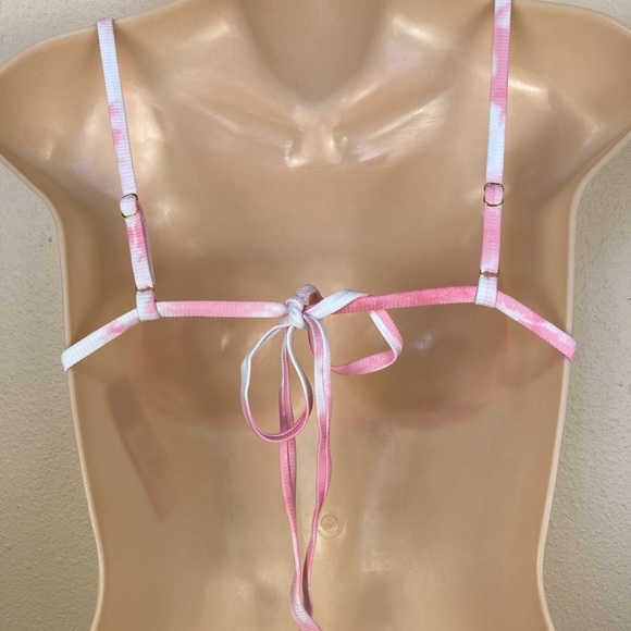Xhilaration Bathing Swim Suit Top Multiple Sizes Pink White Tie-dye Ribbed Knit - Picture 4 of 6